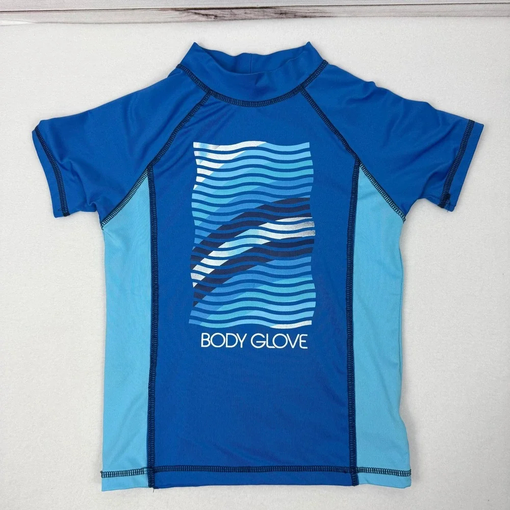 Boys Body Glove‎ Short Sleeve Rash Guard Swim Shirt Size 12 Blue Waves